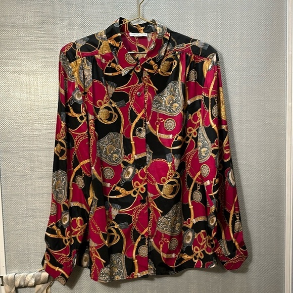 Alfred Dunner Flowy Stunning Chains And Tassels Print Blouse Size 16 - Picture 4 of 11